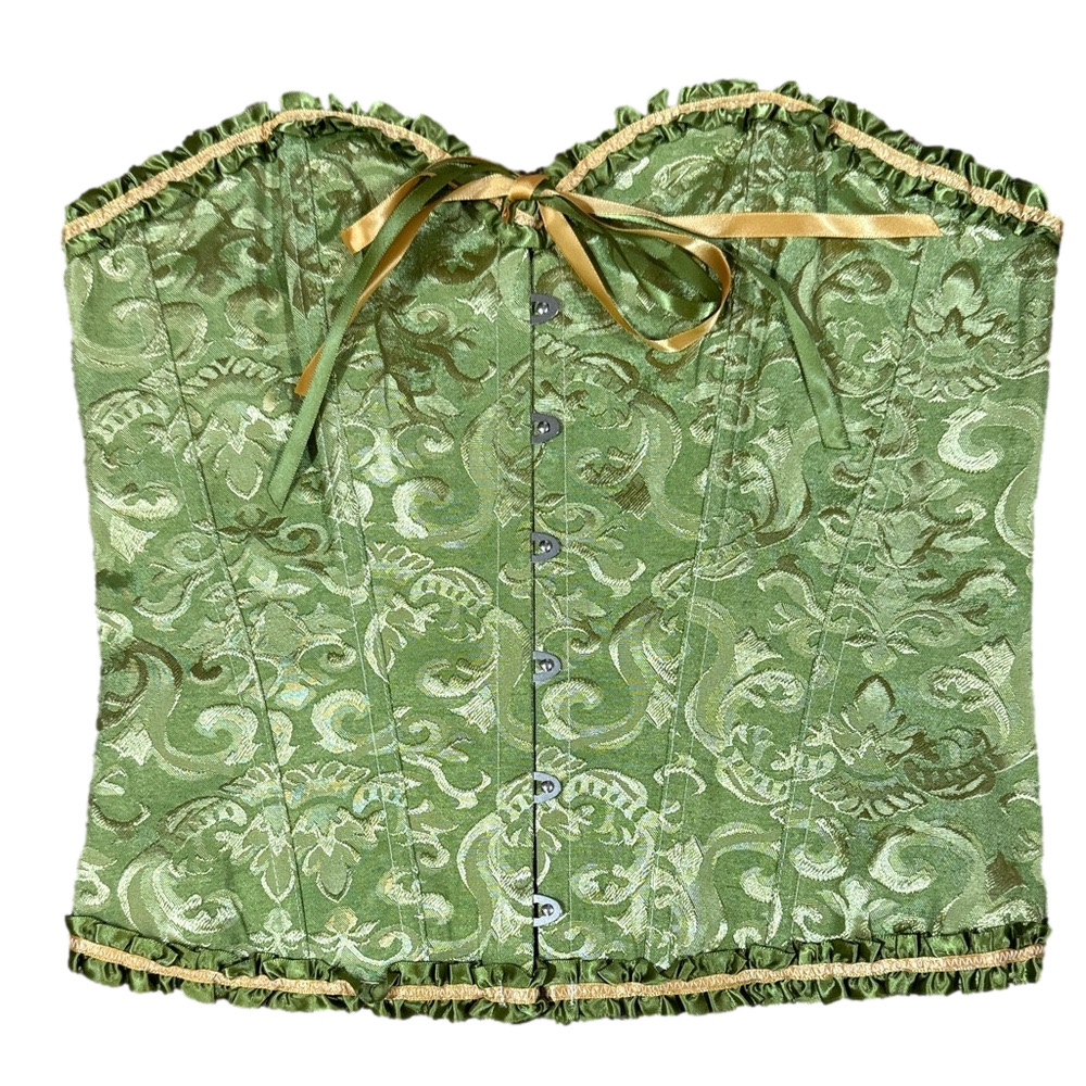 Whimsical Gothic Apple Green Brocade Corset New SKU1148